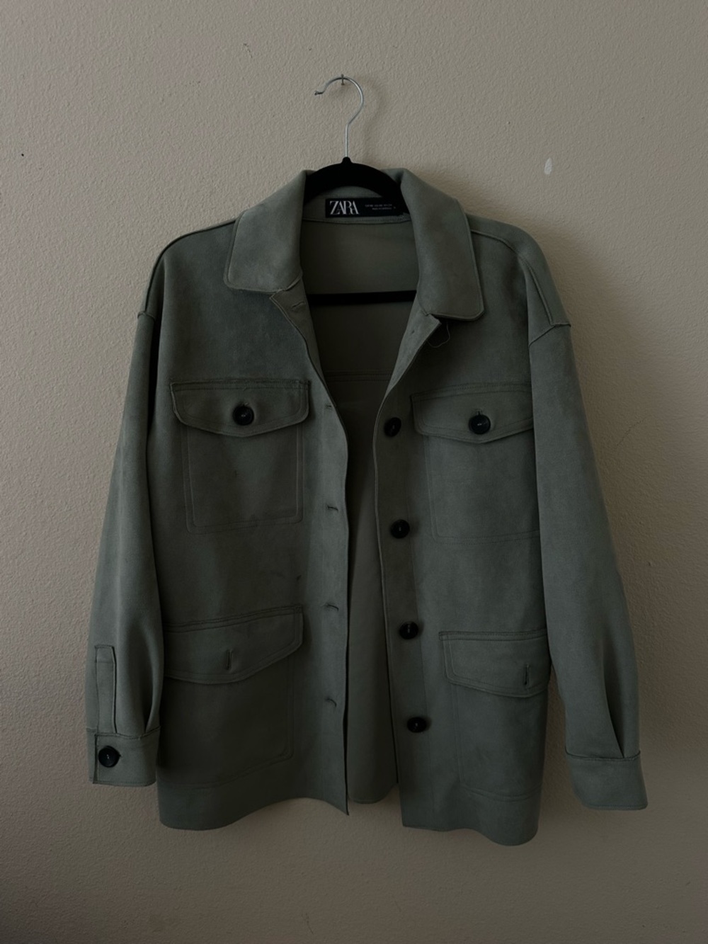 Zara Soft suede-like Field Jacket in Sage/Seafoam